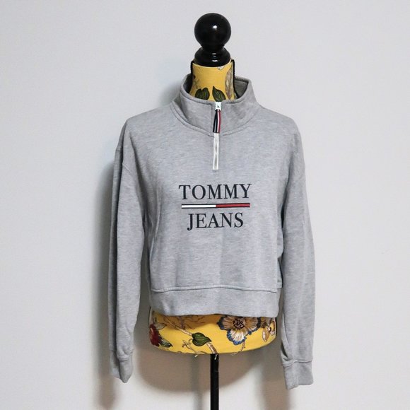 Tommy Jeans Half-Zip Logo Cropped Pullover Large - Picture 2 of 10